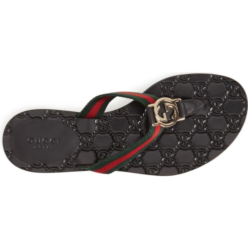 Gucci Brown Sandals with Red and Green Accents